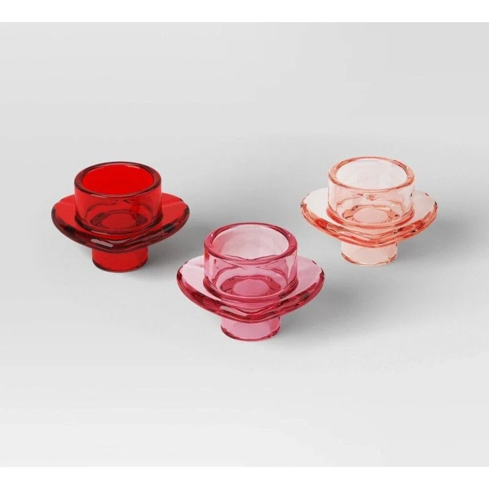 3pk Glass Heart Candle Holders